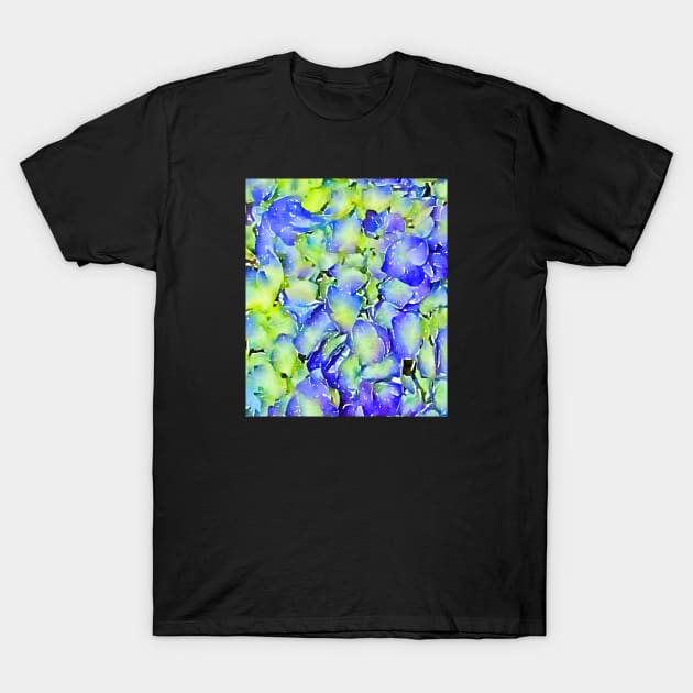 Blue Cape Cod hydrangea pattern T-Shirt by Dillyzip1202